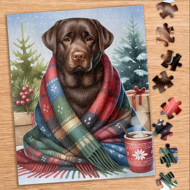 Cosy Chocolate Labrador Retriever Dog Christmas Jigsaw Puzzle (Creator Uploaded)