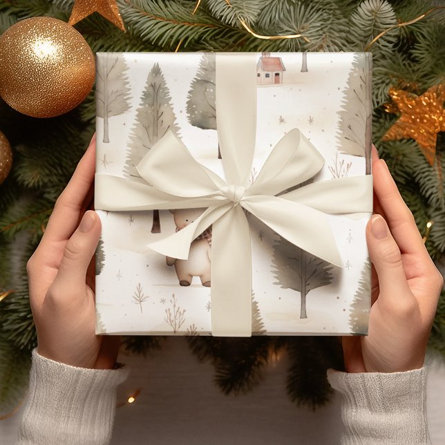 Cosy Christmas: Beige and White Watercolor Bear Wrapping Paper (Creator Uploaded)