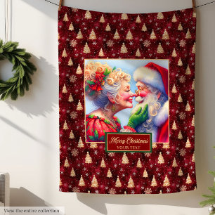 Cosy Christmas Blanket Vintage Mr & Mrs Claus Gift
