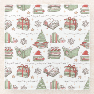 Cosy Christmas Book Lover Glass Coaster