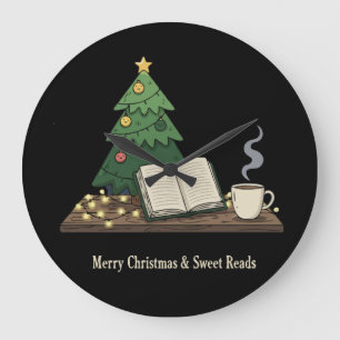 Cosy Christmas Book Lover Sweet Reads Holiday Large Clock