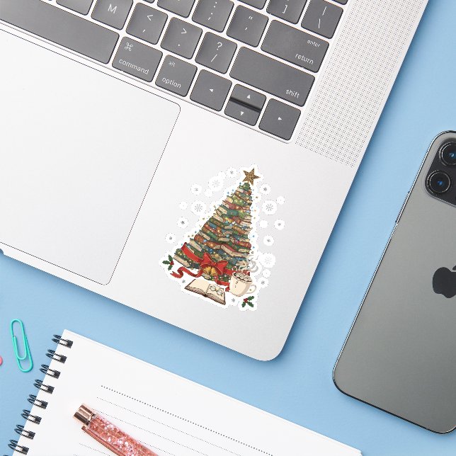 Cosy Christmas Book Tree for Readers & Bookworms (Laptop w/ iPhone)
