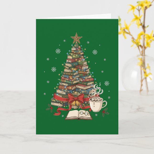 Cosy Christmas Book Tree for Readers & Bookworms Card (Yellow Flower)