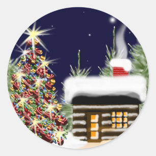 Cosy Christmas Cabin Classic Round Sticker