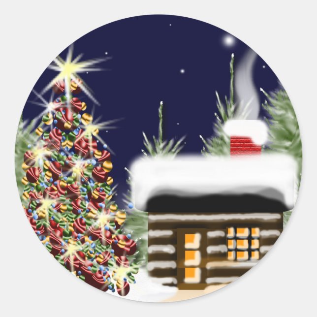 Cosy Christmas Cabin Classic Round Sticker (Front)