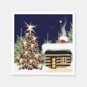 Cosy Christmas Cabin Holiday Scene Xmas Design Napkin