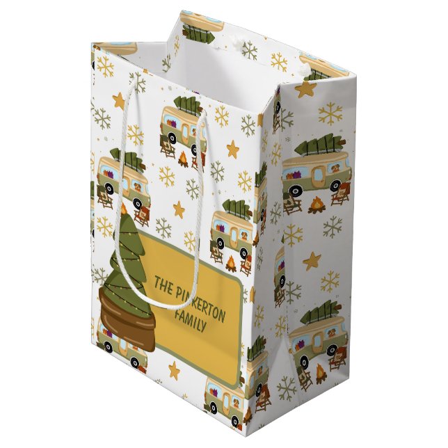 Cosy Christmas Camper Medium Gift Bag (Front Angled)