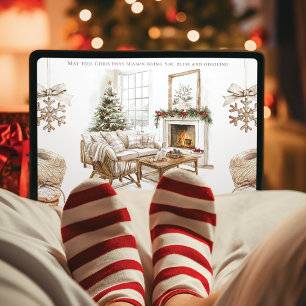 Cosy Christmas Card with Photo and Watercolor Art