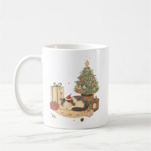 Cosy Christmas Cat with Gifts and Christmas Tree Coffee Mug