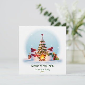 Cosy Christmas Cheer, Snowman & Tree Holiday Card