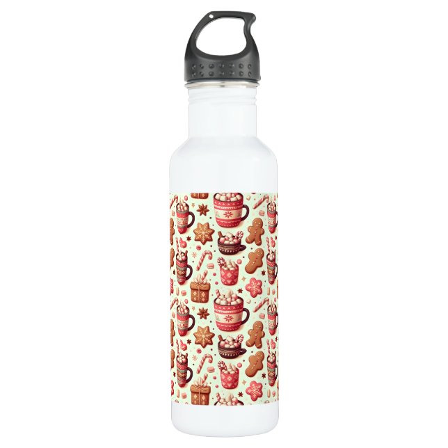 Cosy Christmas Cocoa and Gingerbread Pattern 710 Ml Water Bottle (Front)