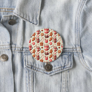 Cosy Christmas Cocoa and Gingerbread Pattern 7.5 Cm Round Badge