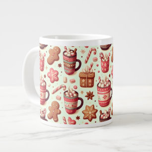 Cosy Christmas Cocoa and Gingerbread Pattern Large Coffee Mug