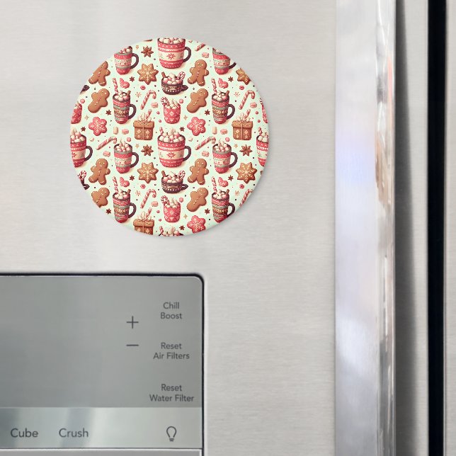 Cosy Christmas Cocoa and Gingerbread Pattern Magnet (In Situ (Fridge))