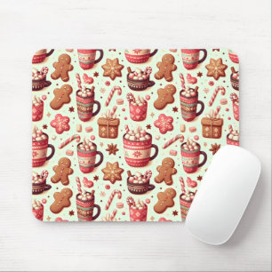 Cosy Christmas Cocoa and Gingerbread Pattern Mouse Mat
