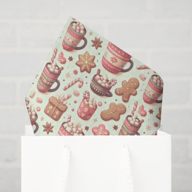 Cosy Christmas Cocoa and Gingerbread Pattern Tissue Paper (Gift Bag)