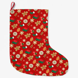 Cosy Christmas Cookies & Hot Cocoa Holiday Pattern Large Christmas Stocking