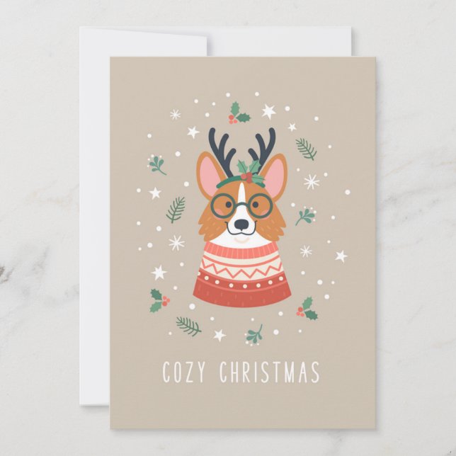 Cosy Christmas Corgi Holiday Card (Front)