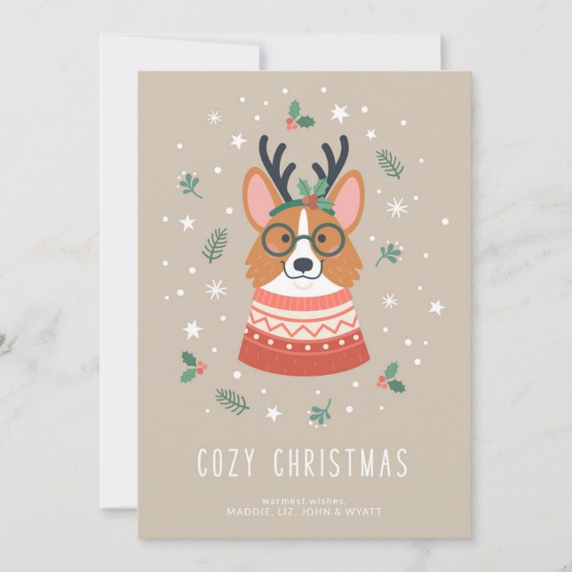 Cosy Christmas Corgi Holiday Card (Front)