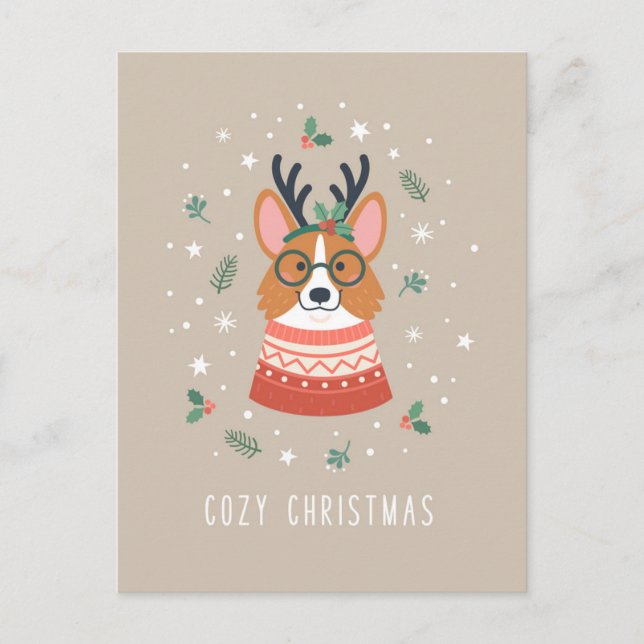 Cosy Christmas Corgi Holiday Postcard (Front)