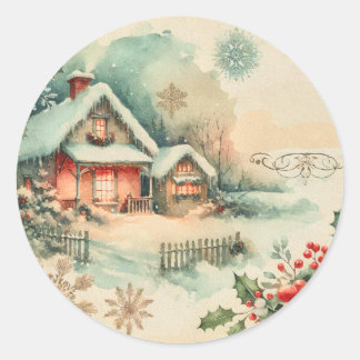 Cosy Christmas Cottage  Classic Round Sticker
