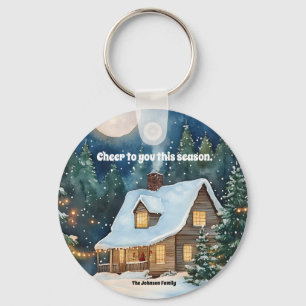 Cosy Christmas Cottage Covered with Snow Key Ring