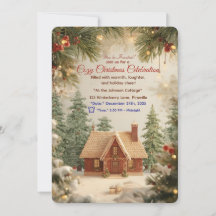 Cosy Christmas Cottage Invitation – Watercolor Win