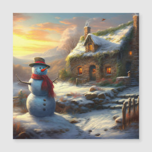 Cosy Christmas Cottage & Snowman Vintage Winter