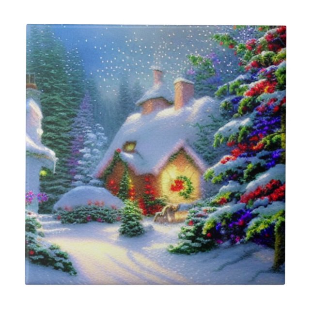 Cosy Christmas Cottage Tile (Front)