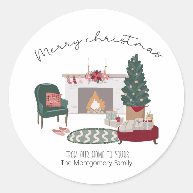Cosy Christmas Country Home | Add Name  Classic Round Sticker (Front)