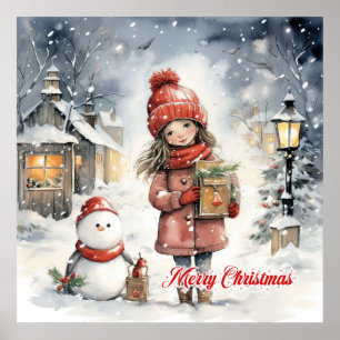Cosy Christmas country scene with little girl Poster