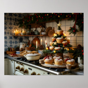 Cosy Christmas Cupcake Tree Kitchen Art Poster