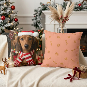 Cosy Christmas Dachshund Paw Print Holiday Cushion