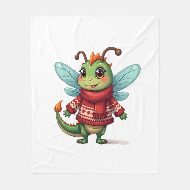 Cosy Christmas Dragonfly Fleece Blanket (Front)