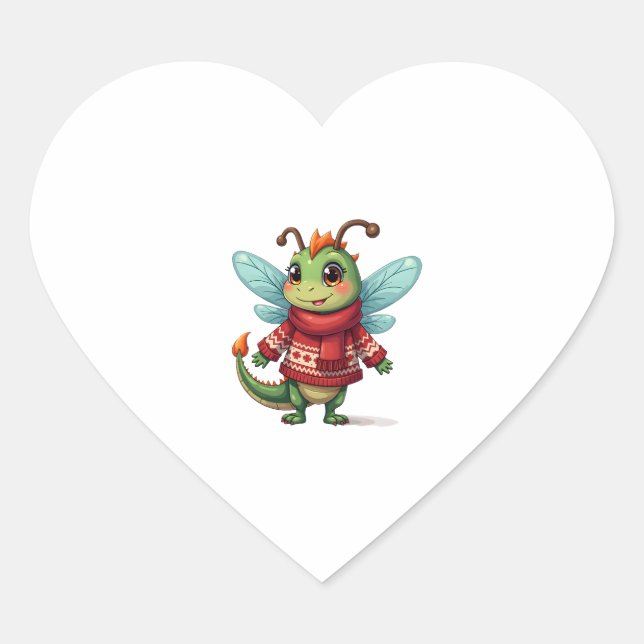 Cosy Christmas Dragonfly Heart Sticker (Front)