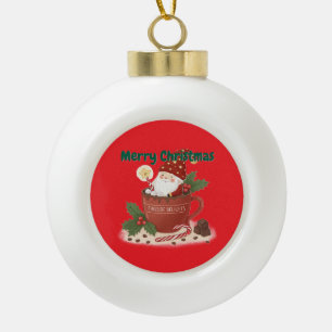 Cosy Christmas Elf in a Hot Cocoa Mug Ceramic Ball Christmas Ornament