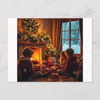Cosy Christmas Eve by the Fireplace Holiday Postcard