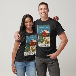 Cosy Christmas Eve Scene Cabin, Reindeer & Tree T-Shirt