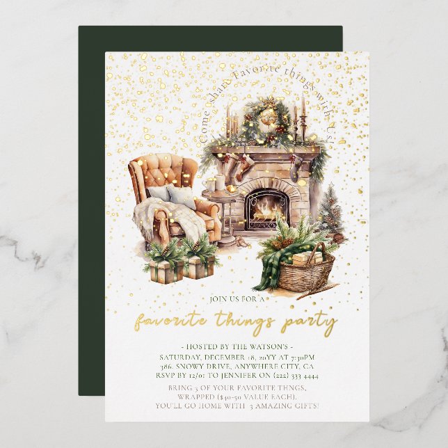 Cosy Christmas favourite things Foil Invitation (Front/Back)