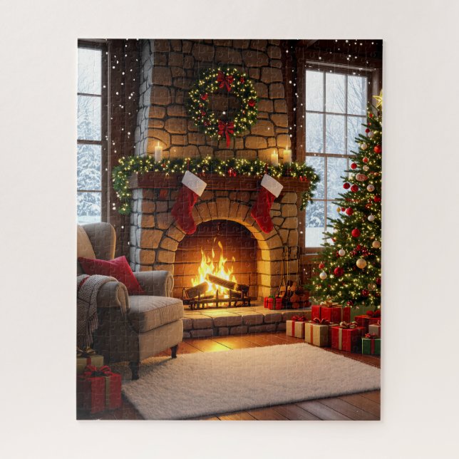 Cosy Christmas Fireplace and Tree Jigsaw Puzzle (Vertical)