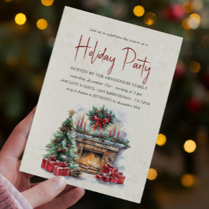 Cosy Christmas Fireplace Holiday Party Invitation