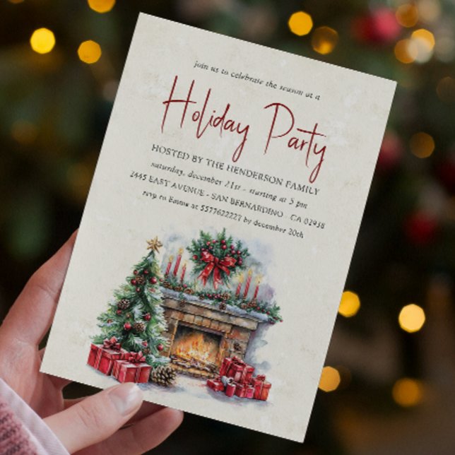 Cosy Christmas Fireplace Holiday Party Invitation (Creator Uploaded)