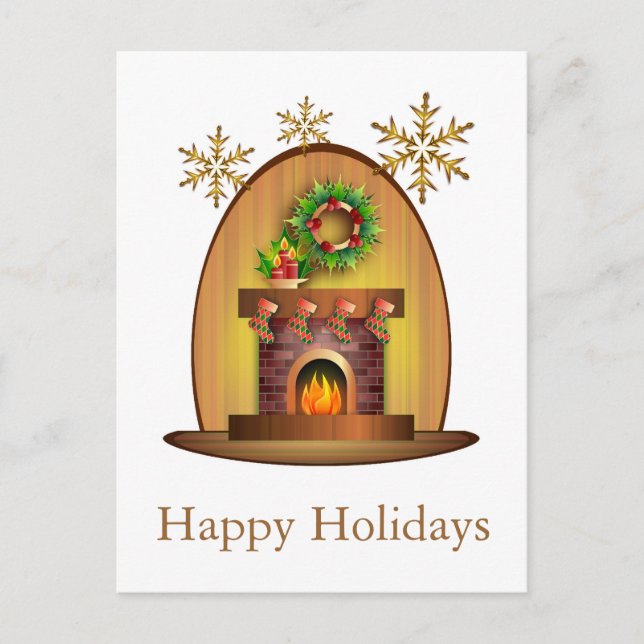Cosy Christmas Fireplace Holiday Postcard (Front)