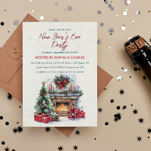 Cosy Christmas Fireplace New Year's Eve Party  Invitation