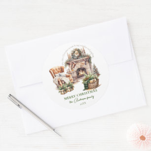 Cosy Christmas Fireplace Personalised Classic Round Sticker