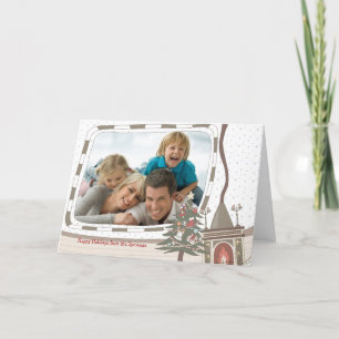 Cosy Christmas Fireplace Photo Greeting Card