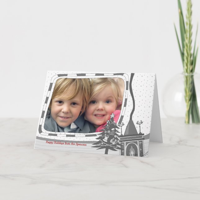 Cosy Christmas Fireplace Photo Greeting Card (Front)