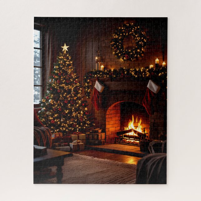 Cosy Christmas Fireplace with Stockings and Tree Jigsaw Puzzle (Vertical)
