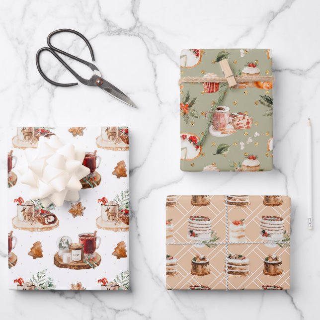 Cosy Christmas Food & Drinks Holiday Wrapping Paper Sheet (Front)