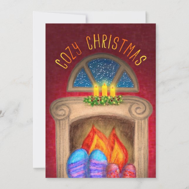 Cosy Christmas Fuzzy Socks by Warm Glow Fireplace Card (Front)